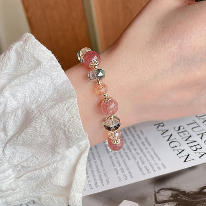 Mythstone Natural Strawberry Quartz Colorful Crystal Positive Bracelet