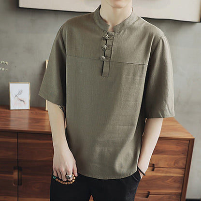 Mythstone Casual Half Sleeve Shirt Cotton Linen Men Clothing