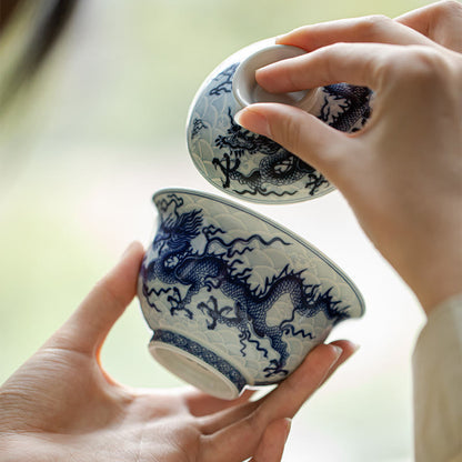 Mythstone Blue Dragon Design Ceramic Teacup Kung Fu Tea Cups