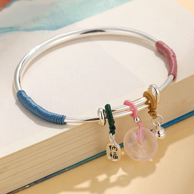 Pulsera brazalete con hebilla de paz y flor de la suerte con cristal rosa Mythstone 