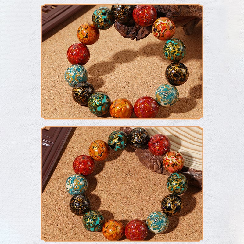 Pulsera de cuentas de laca multicolores naturales Mythstone 