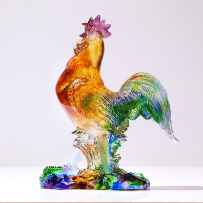 Gallo de cristal de Liuli hecho a mano de Mythstone, pieza de arte para decoración del hogar 