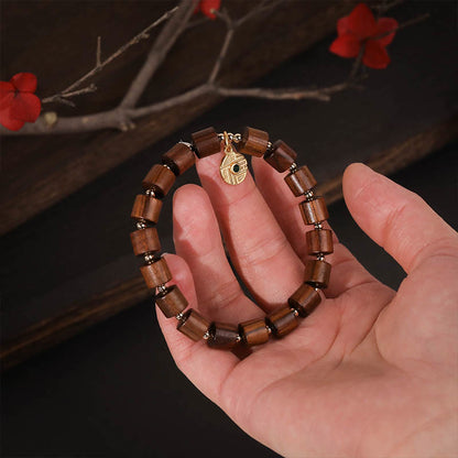 Mythstone Natural Rosewood Barrel Beads Warmth Bracelet