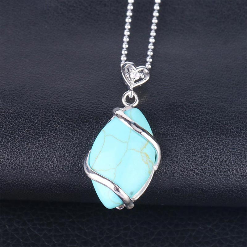 Mythstone Marquise Pattern Natural Crystal Stone Charm Necklace Pendant