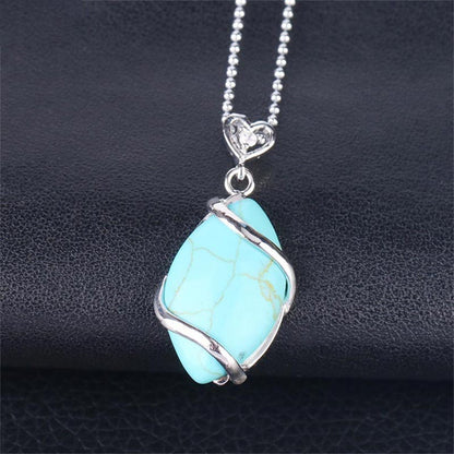 Mythstone Marquise Pattern Natural Crystal Stone Charm Necklace Pendant