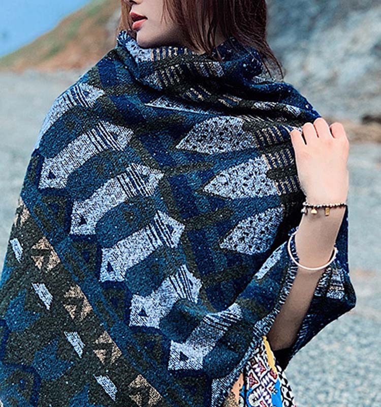 Mythstone Tibetan Shawl Classic Geometry Pattern Winter Cozy Travel Scarf Wrap