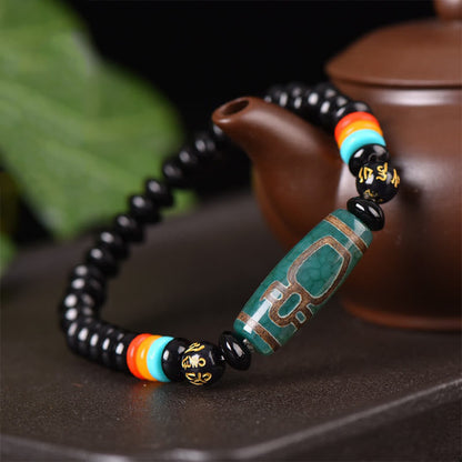 Mythstone Tibetan Nine-Eye Dzi Bead Om Mani Padme Hum Power Bracelet