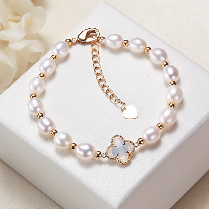 MythStone Pearl Four Leaf Clover Wealth Chain Bracelet