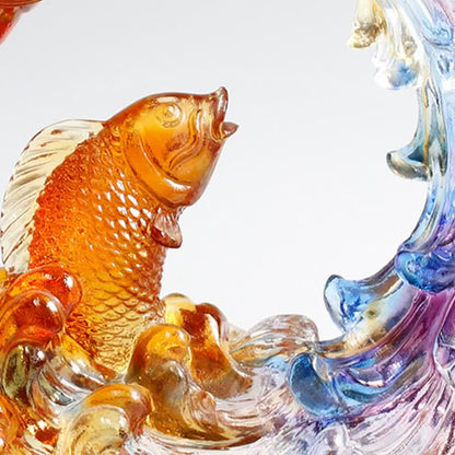 Mythstone Feng Shui Dragon Koi Fish Handmade Liuli Crystal Art Piece Home Office Decoration