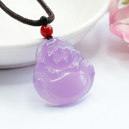 Mythstone Laughing Buddha Purple Jade Happiness Necklace Pendant