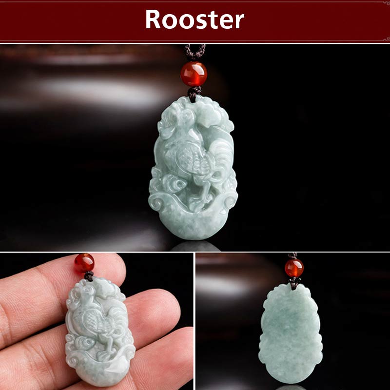 Mythstone Natural Jade 12 Chinese Zodiac Sucess Pendant Necklace