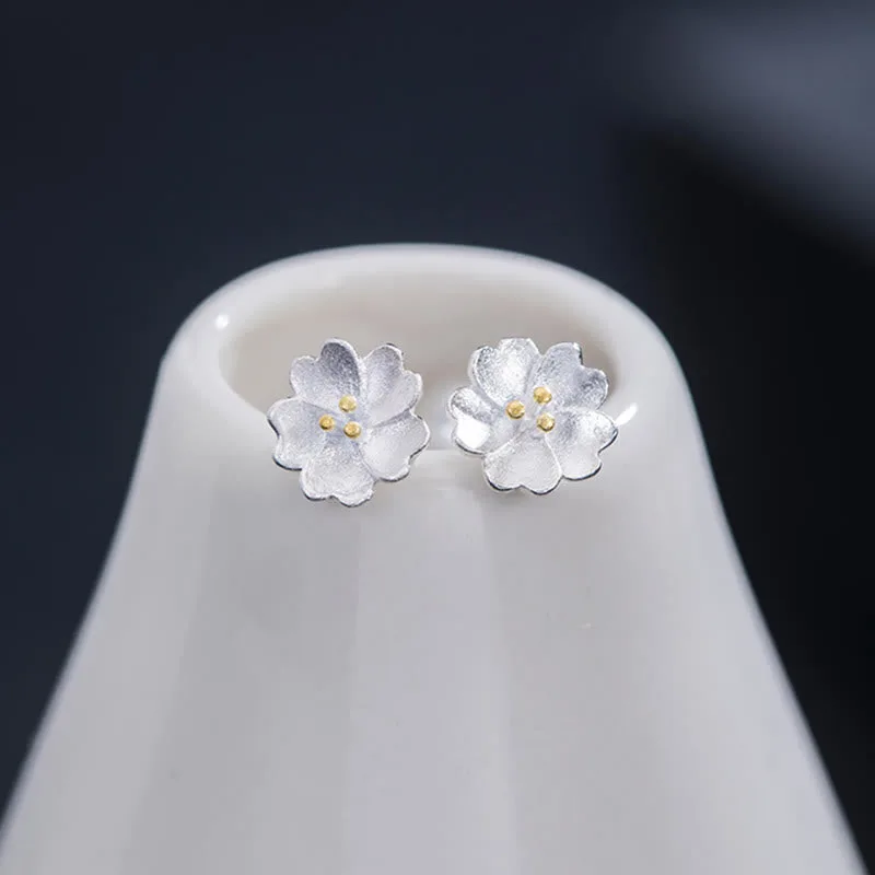 Mythstone 925 Sterling Silver Cherry Blossoms Floral Calm Stud Earrings - Image 6
