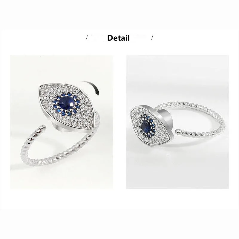 925 Sterling Silver Evil Eye Protection Blessing Rotatable Ring - Image 7