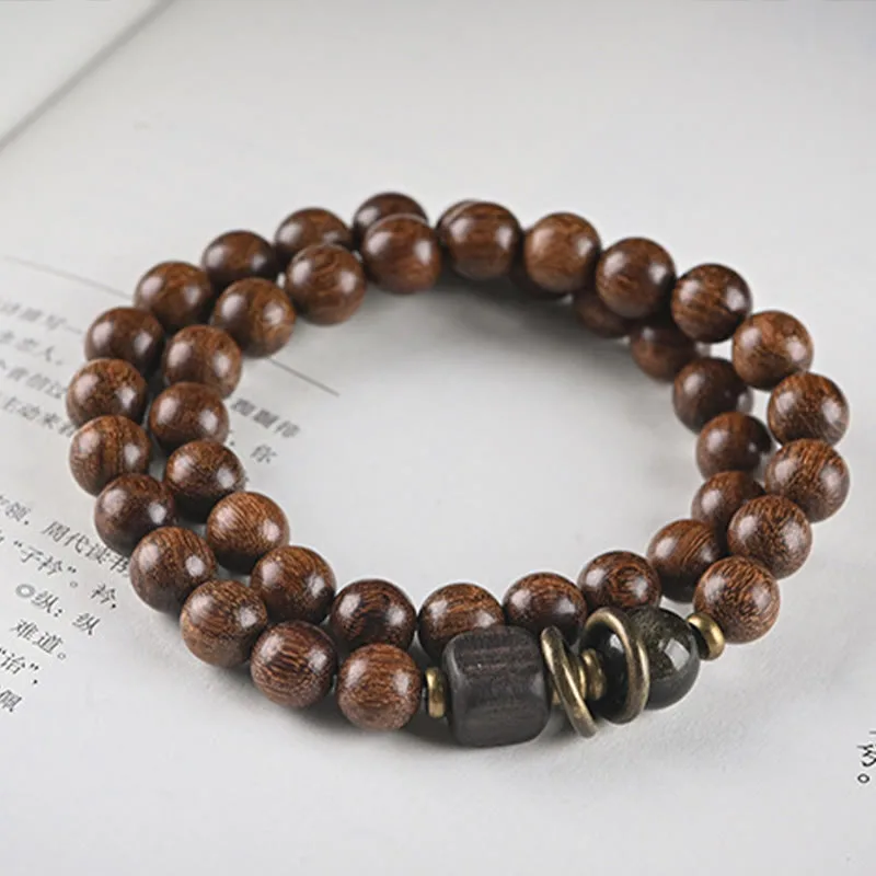 Mythstone Sandalwood Ebony Wood Bead Healing Single Double Wrap Bracelet - Image 4