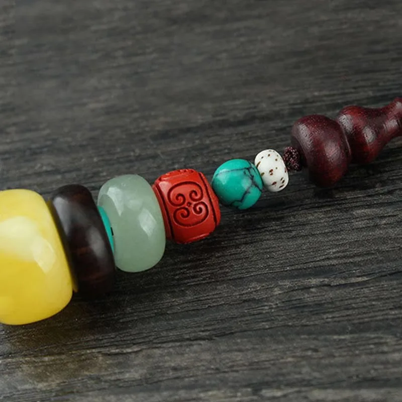 Mythstone Green Sandalwood Ebony Wood Gourd Seven Layer Pagoda Positive Phone Hanging Decoration - Image 10