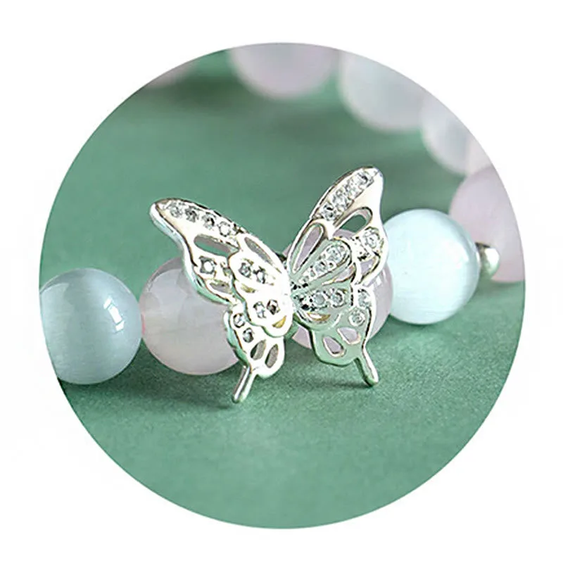 Mythstone Blue Chalcedony Pink Crystal Purple Chalcedony Butterfly Energy Bracelet - Image 4