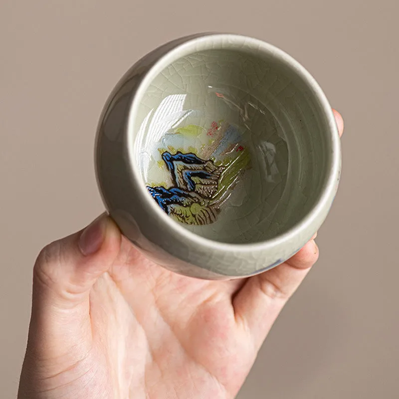 Mythstone A Panorama of Rivers and Mountains Ceramic Teacup Kung Fu Tea Cup 150ml - Image 4