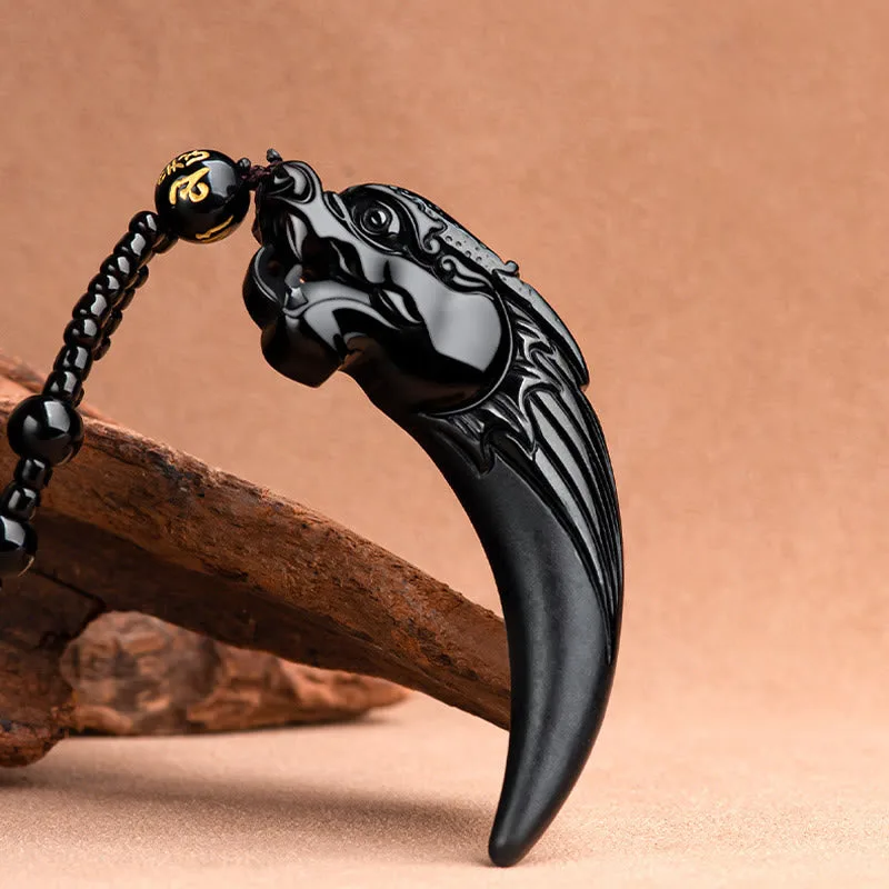 Mythstone Natural Black Jade Chinese Zodiac Dragon Tooth Pattern Protection Necklace Pendant - Image 3