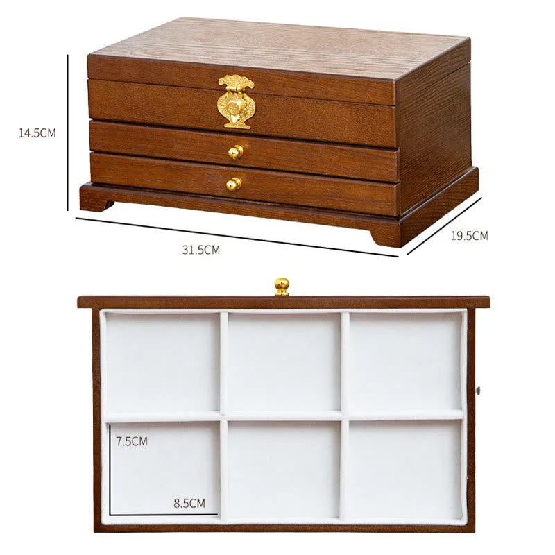 Mythstone Retro Wooden Jewelry Box Three-Layer Jewelry Storage Box - Image 17