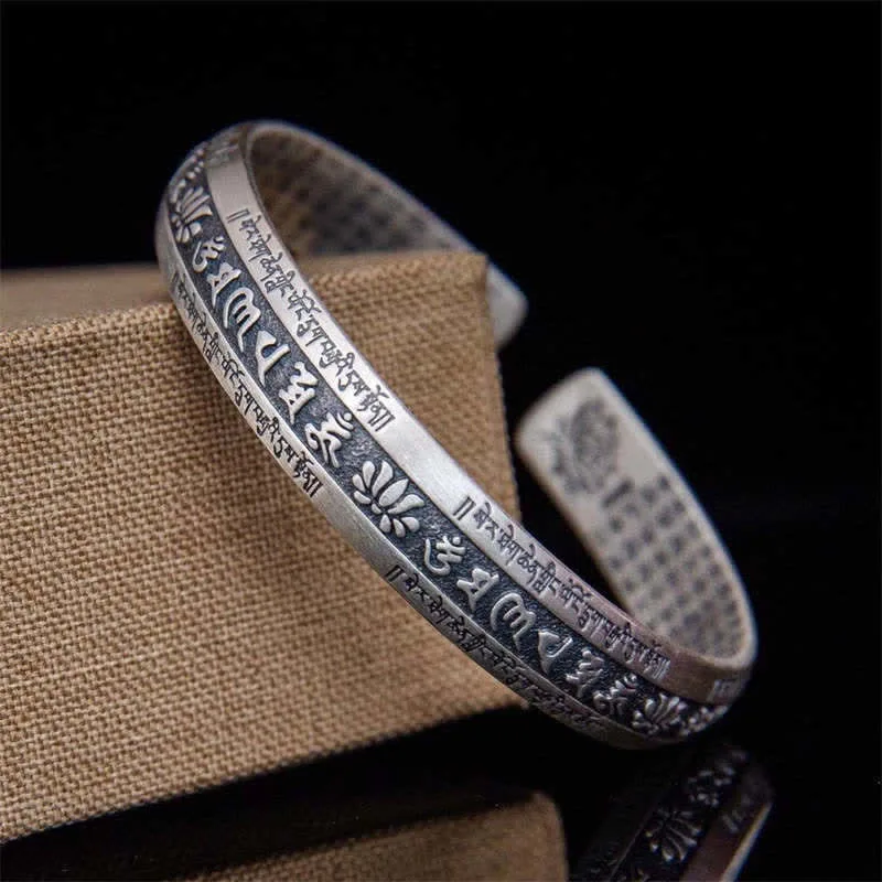 Mythstone Om Mani Padme Hum Heart Sutra Mantra Lotus Peace Meditation Cuff Bracelet Bangle - Image 11