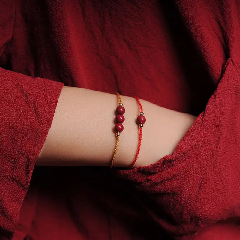 Mythstone 14K Gold Plated Natural Cinnabar Blessing String Braided Bracelet - Image 17