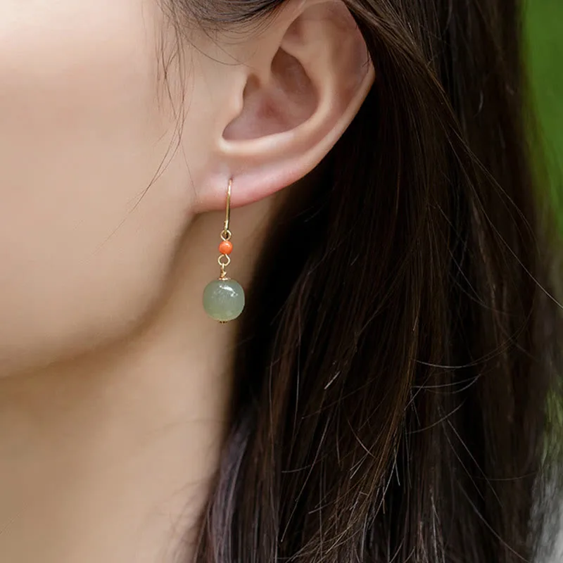 Mythstone 925 Sterling Silver 14K Gold Plated Hetian Jade Red Agate Luck Drop Dangle Earrings - Image 11