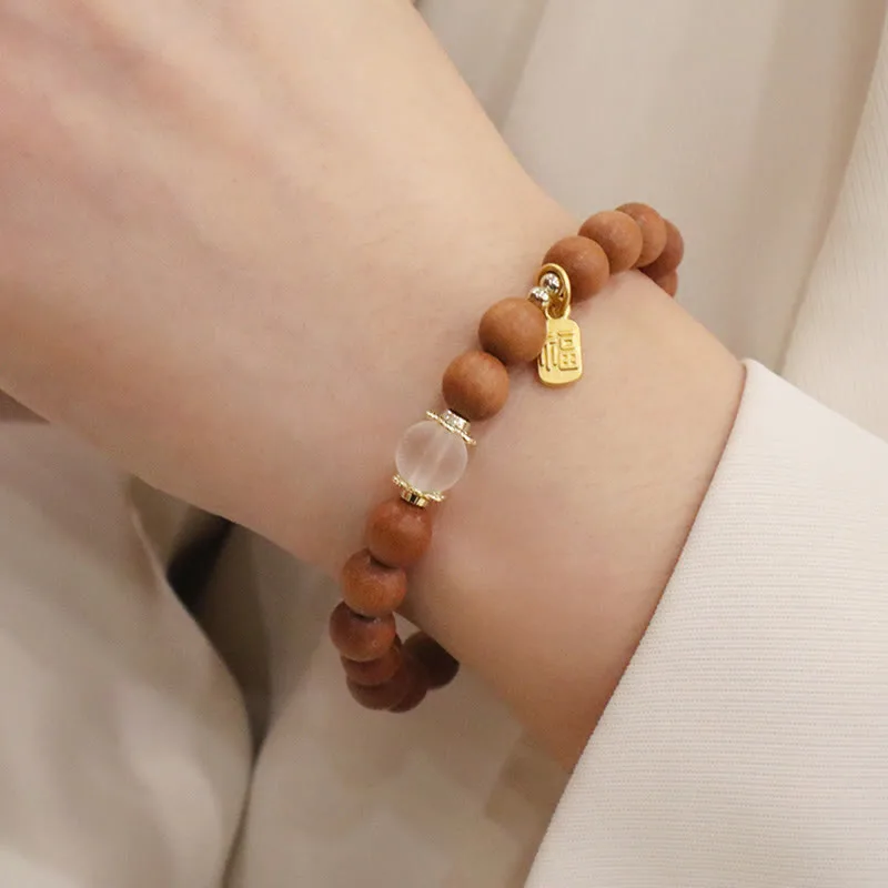Mythstone Sandalwood Cat's Eye Fu Character Charm Protection Bracelet - Image 6