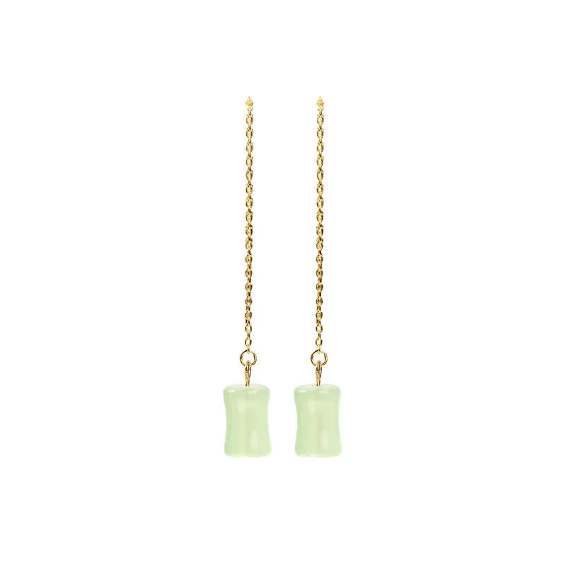 Mythstone Jade Bamboo Pattern Luck Drop Earrings - Image 6