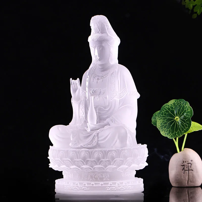 Mythstone Kwan Yin Avalokitesvara Handmade Figurine Liuli Crystal Art Piece Wealth Statue Home Offering Decoration - Image 7