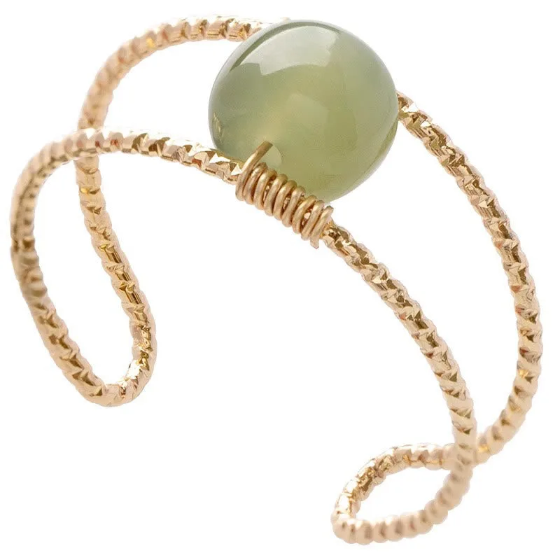 Mythstone Round Jade Pearl Bead Double Layer Copper Luck Adjustable Ring - Image 6