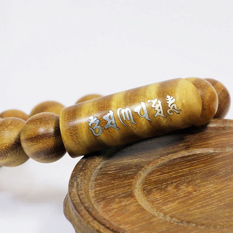 Mythstone 999 Sterling Silver Green Sandalwood Om Mani Padme Hum Dragon Phoenix Dharmachakra Inlaid Peace Bracelet - Image 3