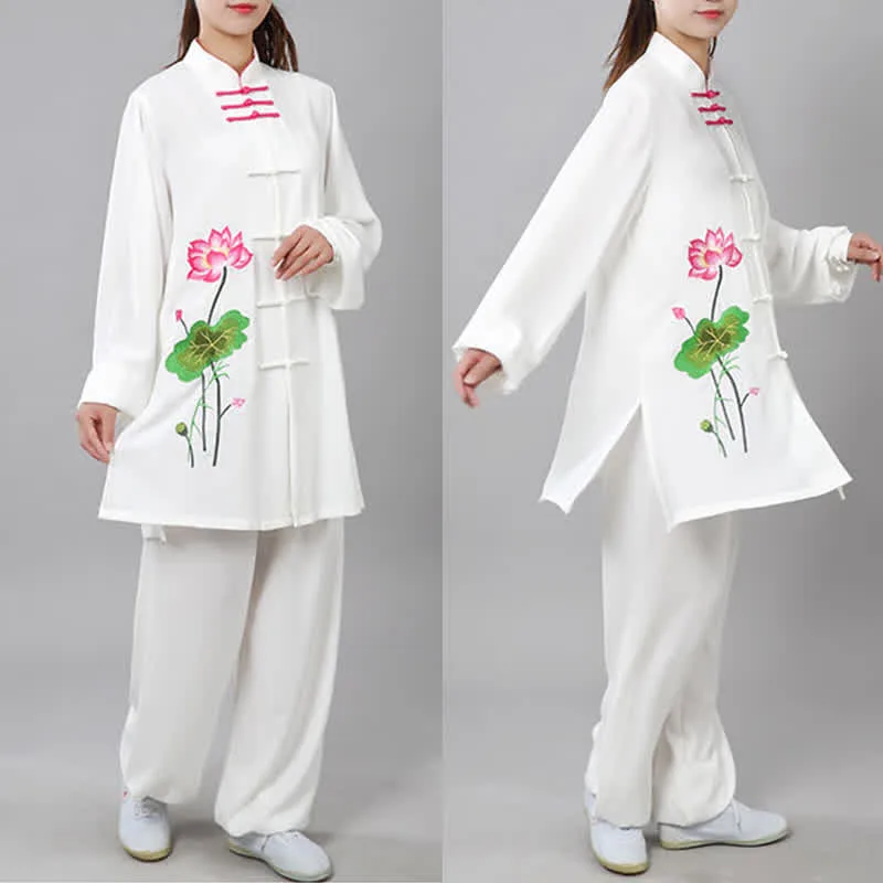 Mythstone Lotus Flower Leaf Pattern Tai Chi Meditation Prayer Spiritual Zen Practice Clothing Women's Set - Image 4