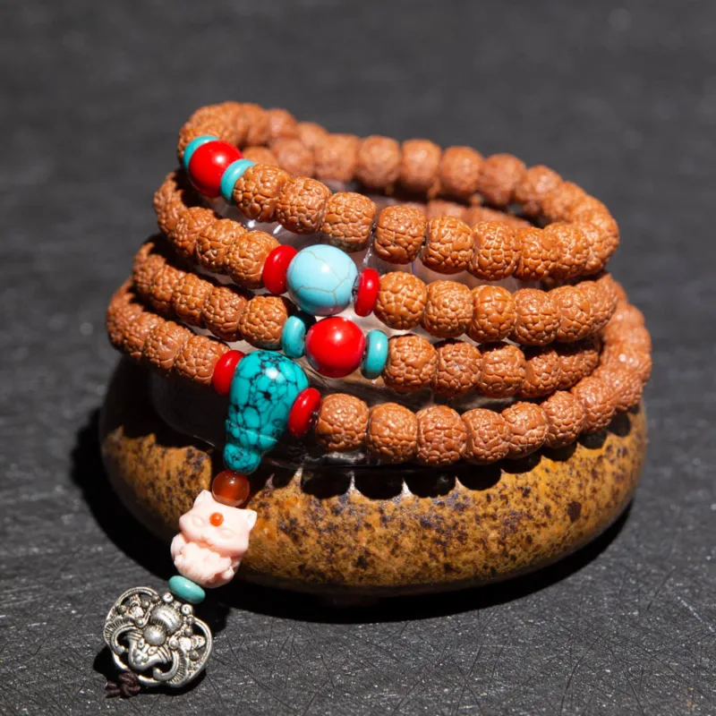 Tibet 108 Mala Beads Rudraksha Bodhi Seed Chinese Zodiac Natal Buddha Wealth Charm Bracelet - Image 11