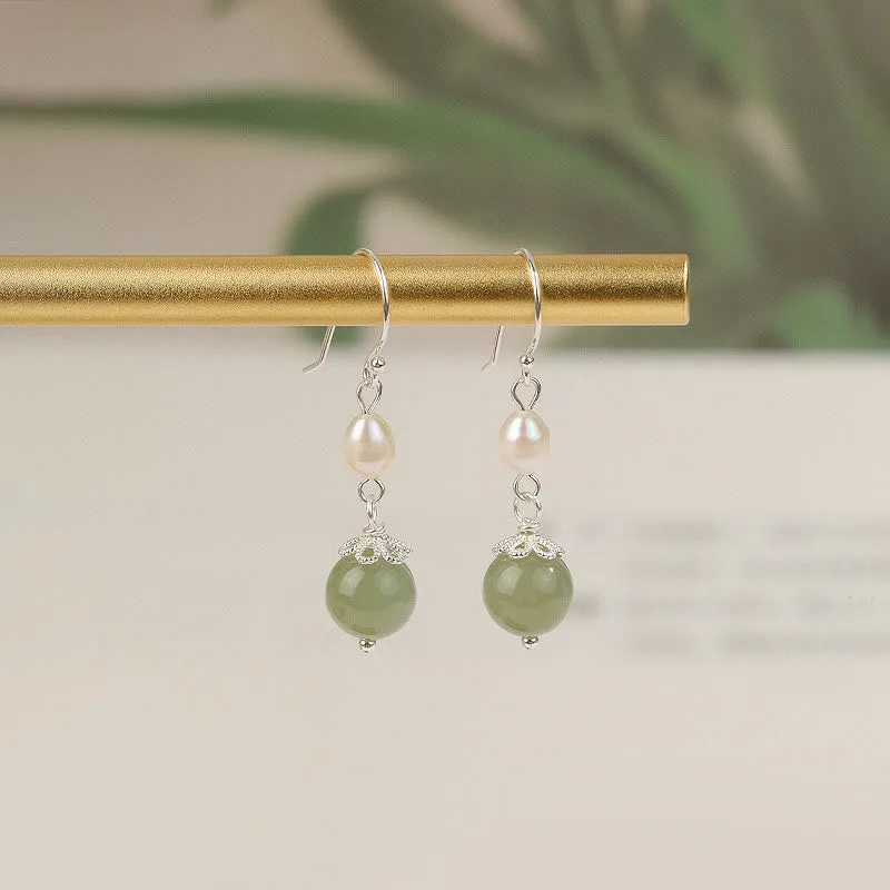 Mythstone 925 Sterling Silver Natural Pearl Jade Wisdom Earrings - Image 2