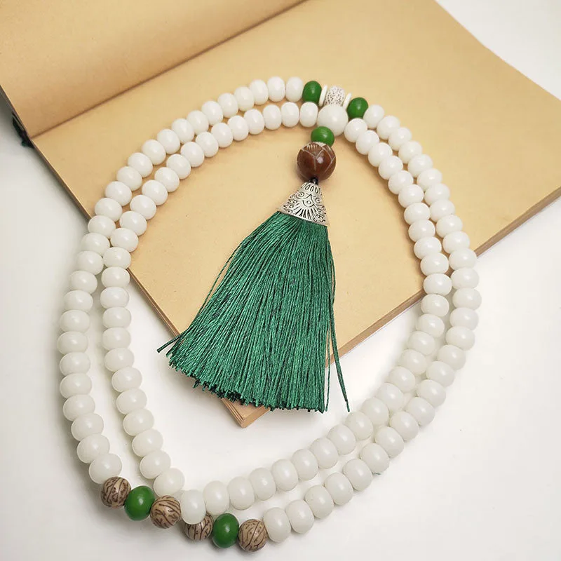 White Bodhi Seed Mala 108 Beads Protection Bracelet - Image 2