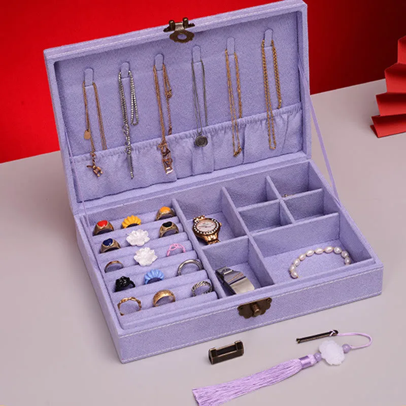 Mythstone Simple Design Jewelry Box Organizer Single Layer Flannel Jewelry Storage Box With Lock - Image 22