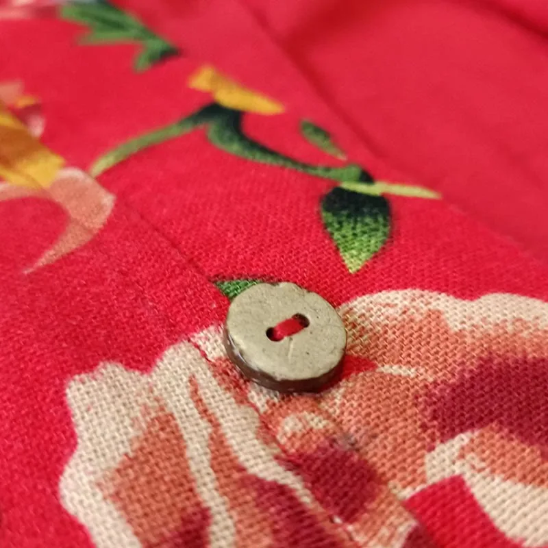 Mythstone Ethnic Style Northeast Red Flower Peony Print Cotton Linen Lace Up Jacket - Image 14