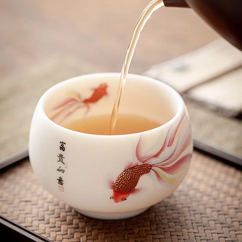 Mythstone Koi Fish White Porcelain Ceramic Teacup Kung Fu Tea Cup - Image 6