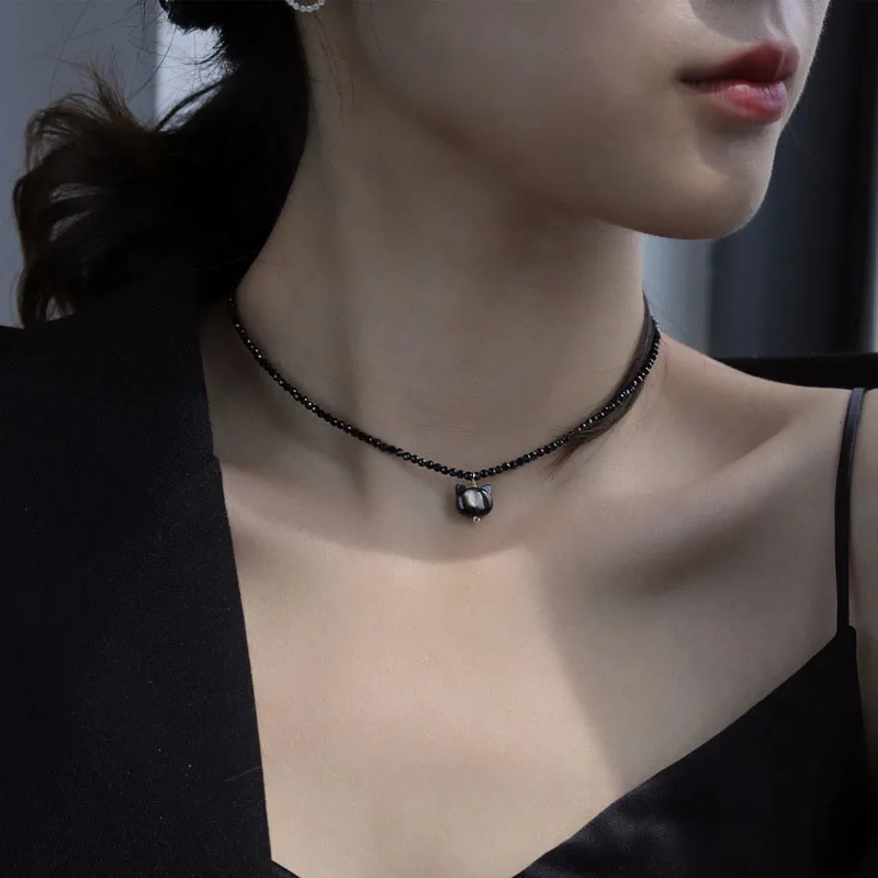 Mythstone Black Spinel Cute Cat Motivate Choker Necklace - Image 11