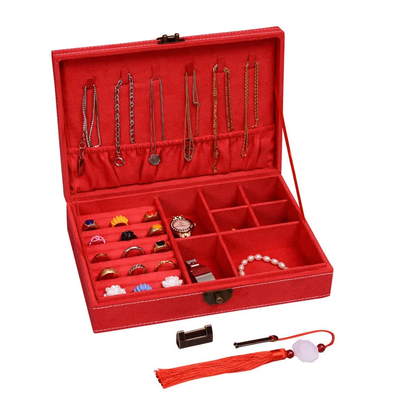 Mythstone Simple Design Jewelry Box Organizer Single Layer Flannel Jewelry Storage Box With Lock - Image 26