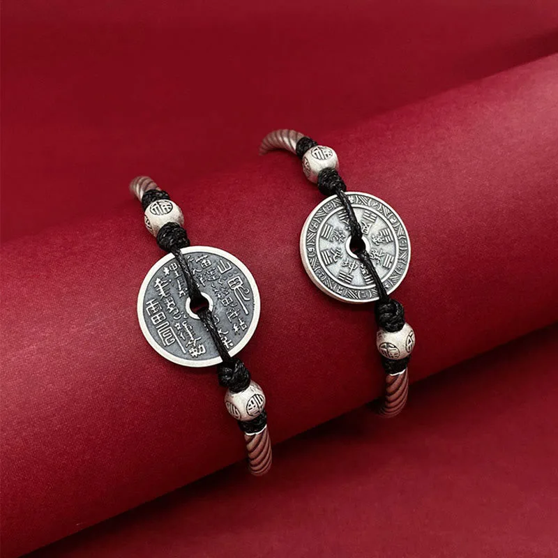 Mythstone 999 Sterling Silver Mountain Ghosts Spend Money Bagua Pattern Harmony Bracelet - Image 2