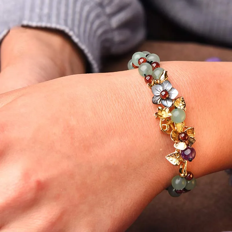 MythStone Green Aventurine Garnet Bead Flower Petal Luck Bracelet - Image 7