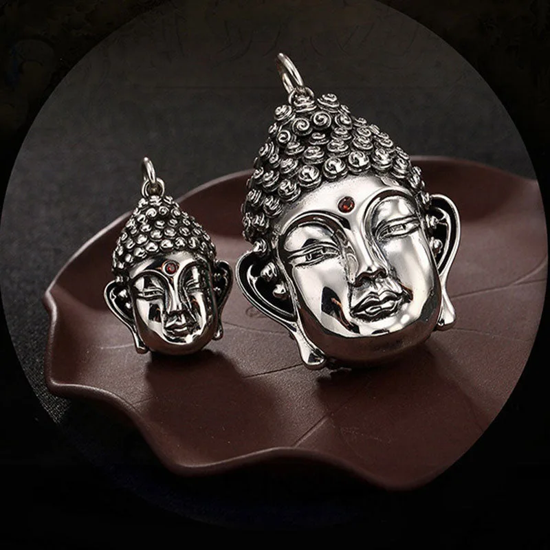 Mythstone 925 Sterling Silver Buddha Head Compassion Necklace Pendant - Image 2