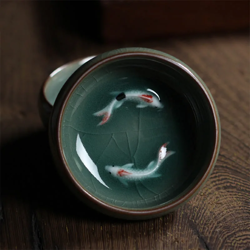 Mythstone Colorful Koi Fish Ceramic Teacup Kung Fu Tea Cup Bowl - Image 2