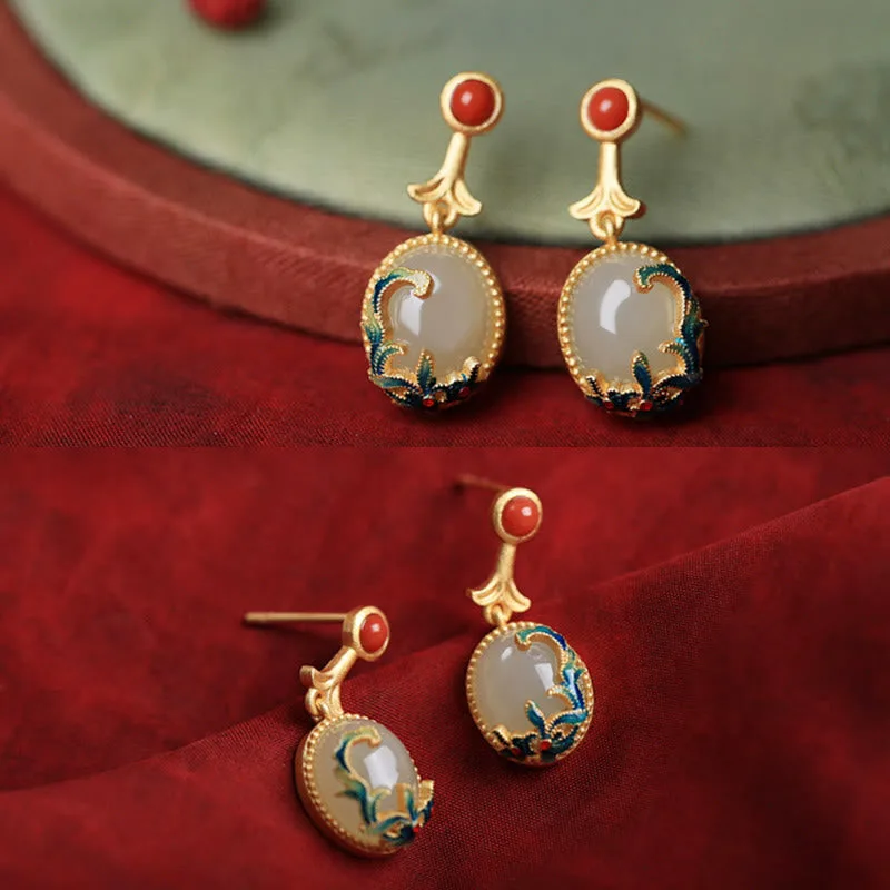 Mythstone Vintage Jade Red Agate Abundance Copper Drop Earrings - Image 6