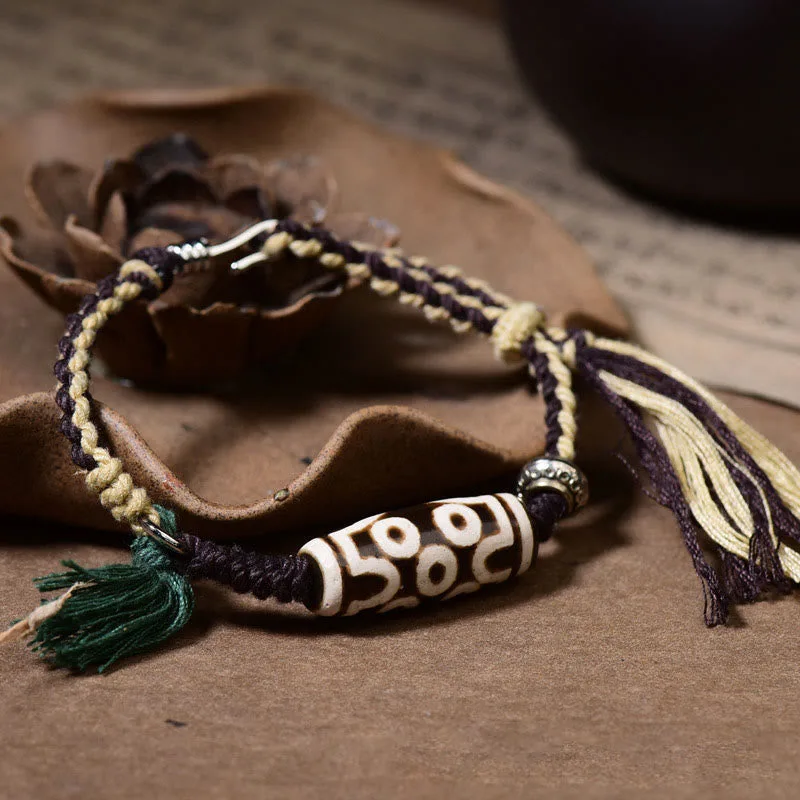 Mythstone Handcrafted Tibetan Nine-Eye Dzi Bead Blessings Rope Bracelet - Image 2