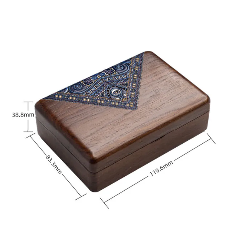 Mythstone Vintage Handmade Black Walnut Wood Jewelry Storage Box With Mirror - Image 21