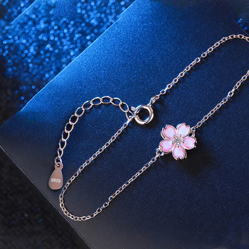 Mythstone 925 Sterling Silver Cherry Blossom Blessing Chain Bracelet Rotatable Ring - Image 10