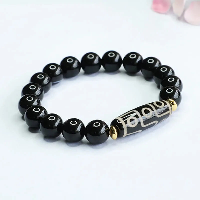 Mythstone Tibetan Nine-Eye Dzi Bead Black Onyx Power Bracelet - Image 8