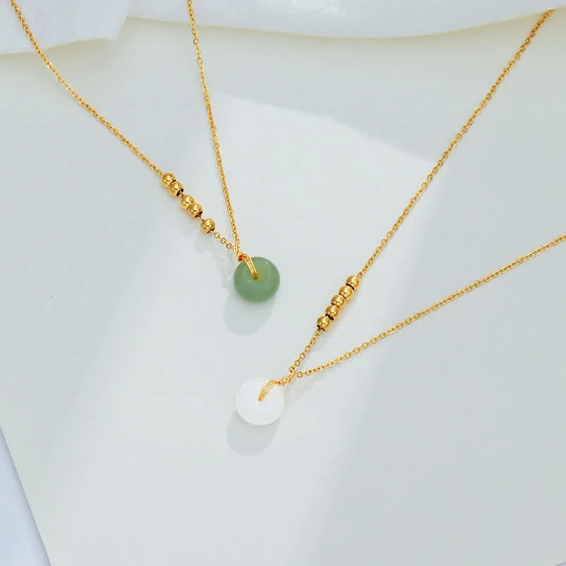 Mythstone Peace Buckle White Jade Cyan Jade Luck Happiness Necklace Pendant - Image 5